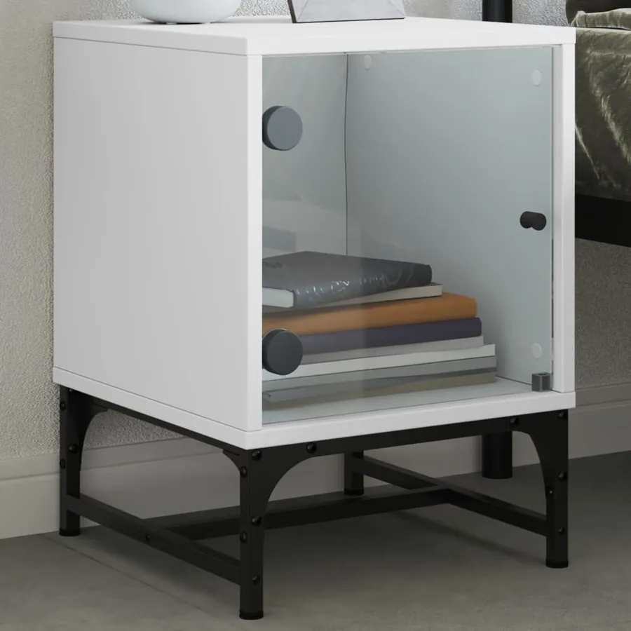 Tables de chevet avec portes en verre 2 pcs blanc 35x37x50 cm - 3