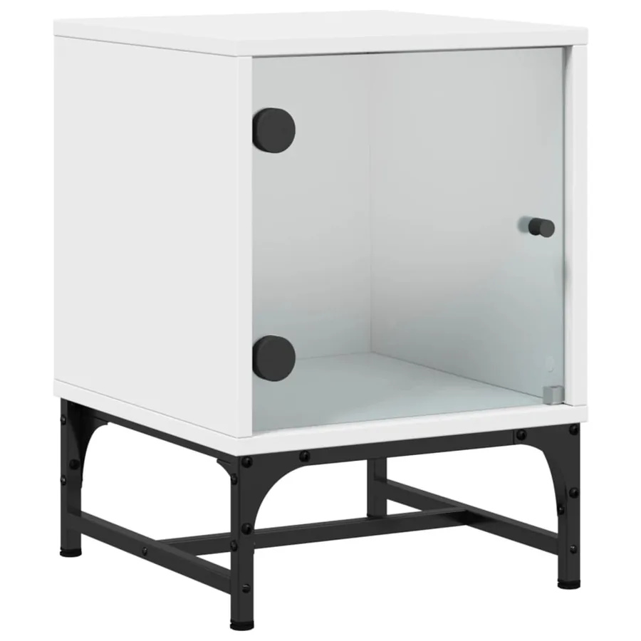 Tables de chevet avec portes en verre 2 pcs blanc 35x37x50 cm - 4