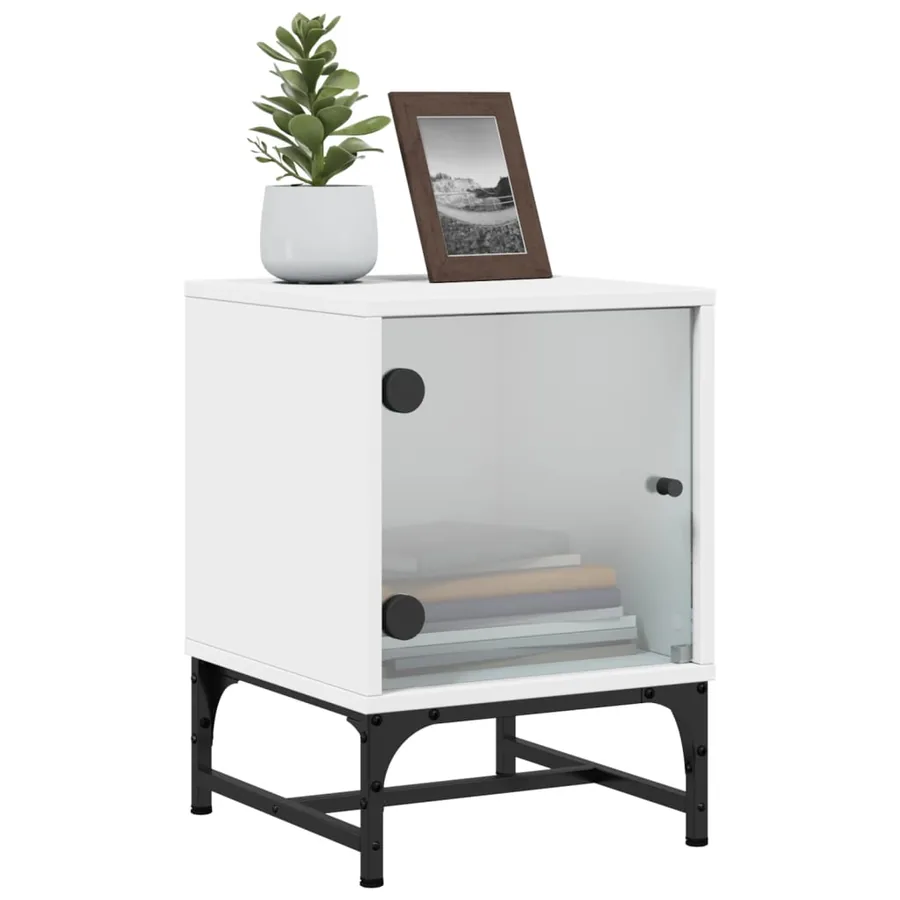 Tables de chevet avec portes en verre 2 pcs blanc 35x37x50 cm - 5