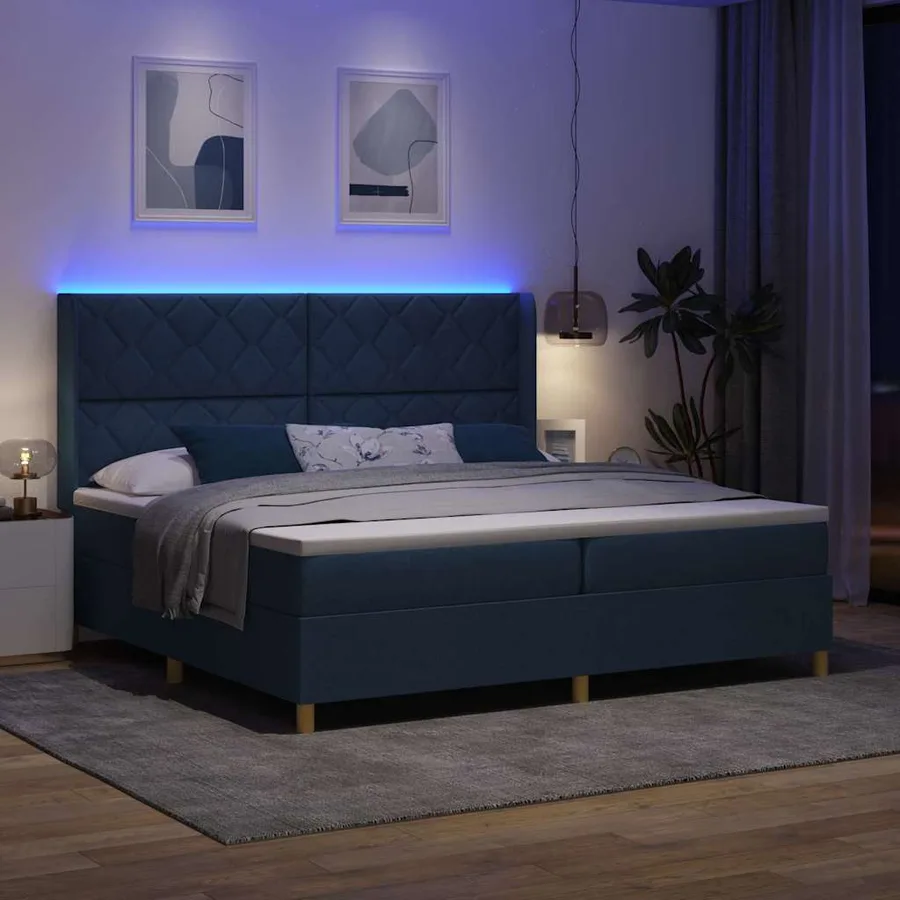 Lit à ressorts avec bandes LED Bleu 200 x 200 cm tissu - 5