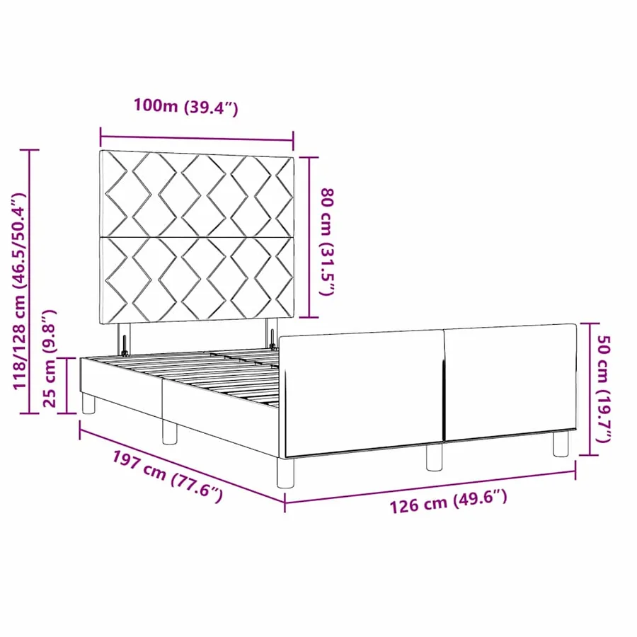 Cadre de lit avec tête de lit Marron foncé 120 x 190 cm tissu - 13