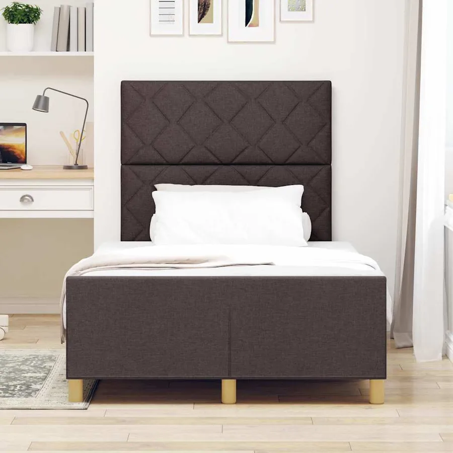 Cadre de lit avec tête de lit Marron foncé 120 x 190 cm tissu - 3