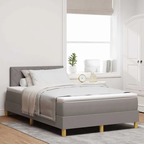 Lit à ressort LED avec bandes LED Taupe 120 x 200 cm tissu