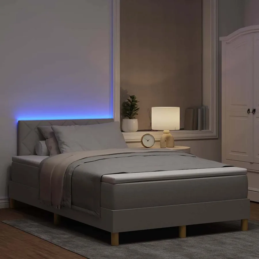 Lit à ressort LED avec bandes LED Taupe 120 x 200 cm tissu - 5