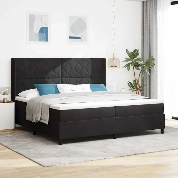 Lit à ressorts avec bandes LED Noir 200 x 200 cm Velours