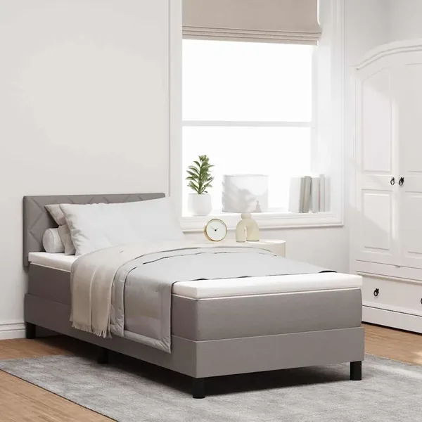 Lit à ressorts avec tête de lit Taupe 100 x 200 cm tissu