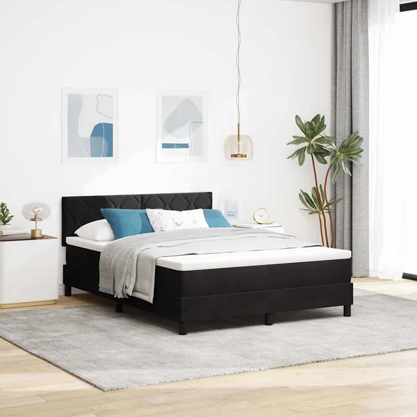 Lit à ressort LED avec bandes LED Noir 140 x 190 cm Velours
