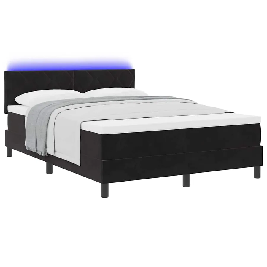 Lit à ressort LED avec bandes LED Noir 140 x 190 cm Velours - 3