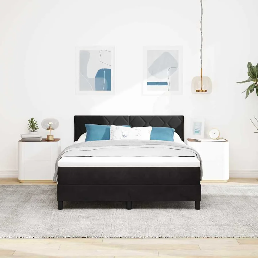 Lit à ressort LED avec bandes LED Noir 140 x 190 cm Velours - 4