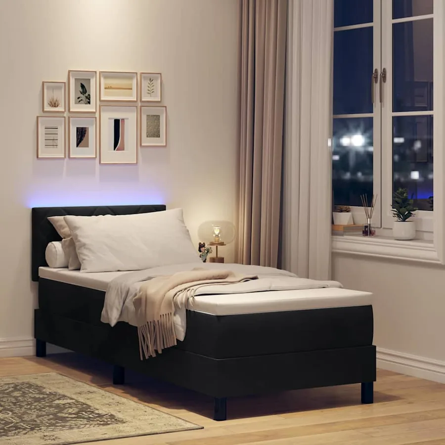 Lit à ressort LED avec bandes LED Noir 80 x 200 cm Velours - 5
