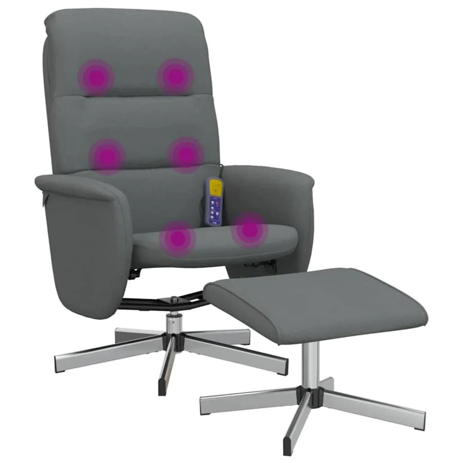 Fauteuil de massage inclinable et repose-pieds gris foncé tissu - 2