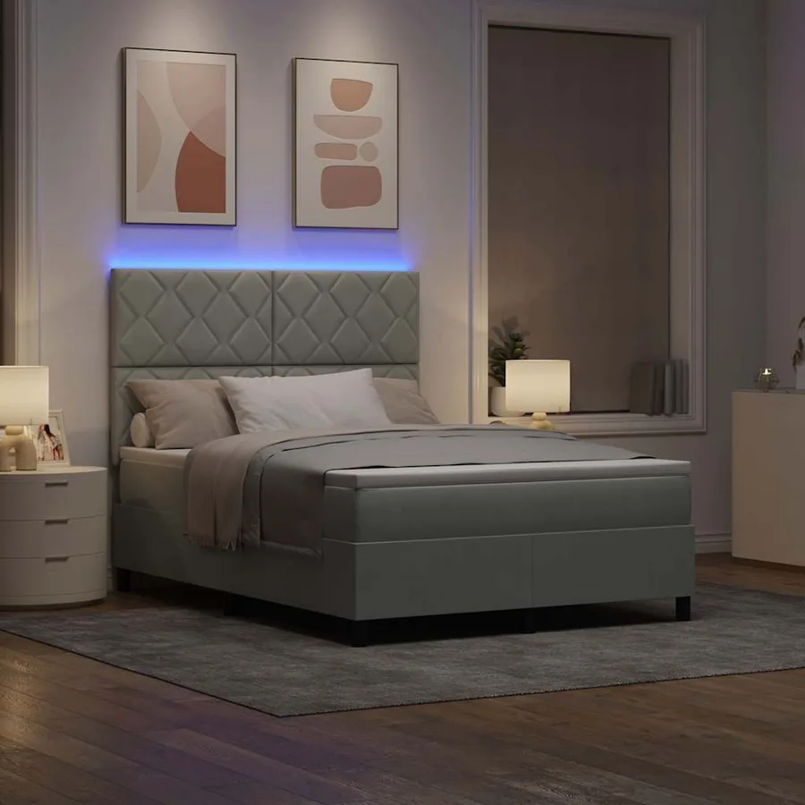 Lit à ressort LED Gris clair 140 x 190 cm Velours - 5