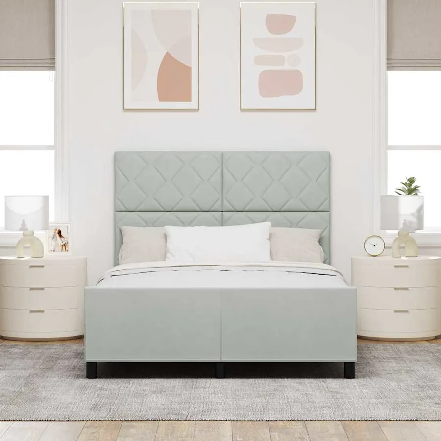 Lit à ressorts avec tête de lit Gris clair 140 x 190 cm Velours - 3