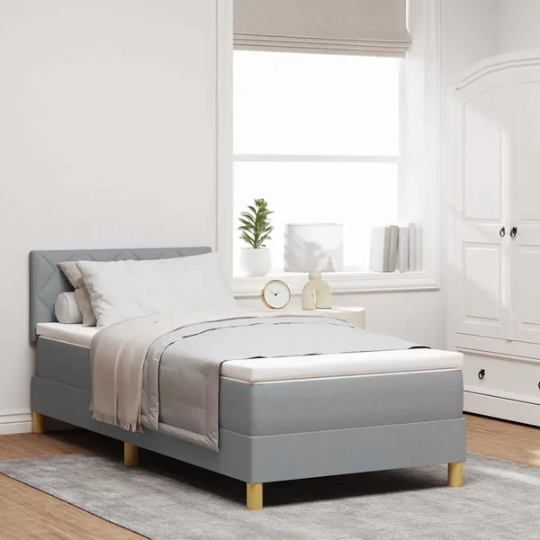 Lit à ressorts avec coussin Gris clair 90 x 200 cm tissu