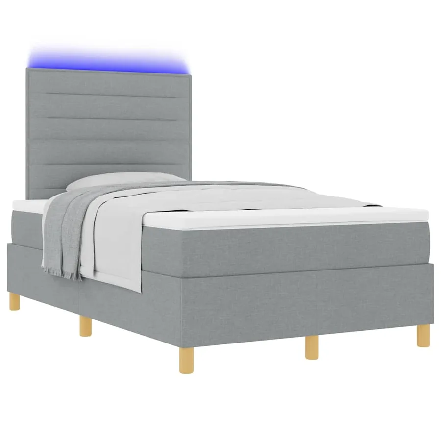 Lit à ressort LED avec matelas Gris clair 120 x 190 cm tissu - 3