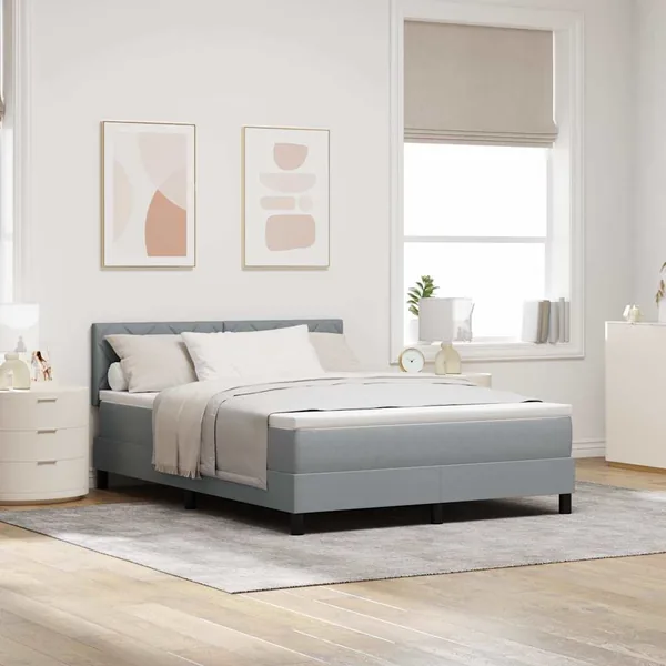 Lit à ressorts avec bandes LED Gris clair 160 x 200 cm tissu