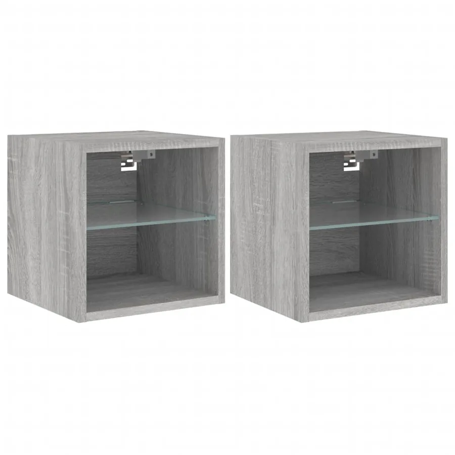 Meubles TV muraux et lumières LED 2pcs sonoma gris 30x28,5x30cm - 2