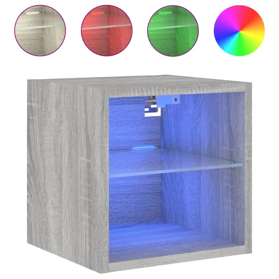 Meubles TV muraux et lumières LED 2pcs sonoma gris 30x28,5x30cm - 5