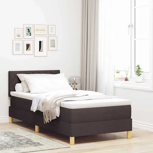 Lit à ressort LED Marron foncé 90 x 200 cm tissu