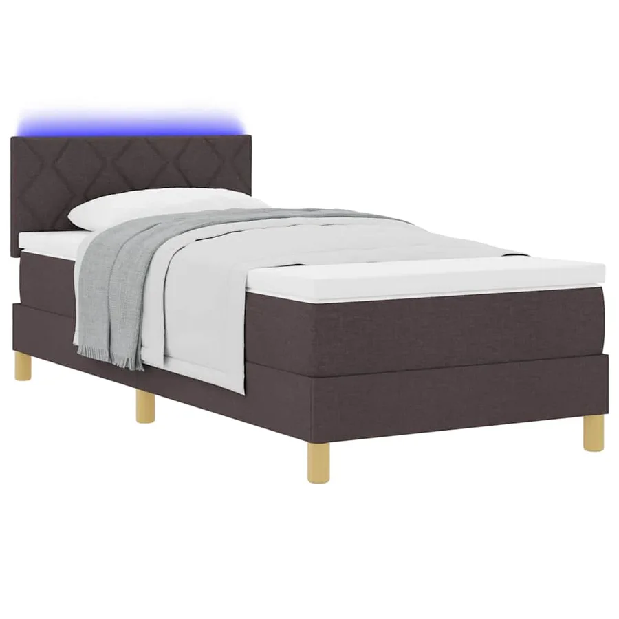 Lit à ressort LED Marron foncé 90 x 200 cm tissu - 3