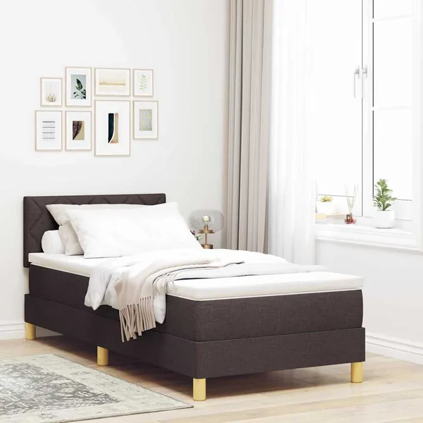 Lit à ressort LED Marron foncé 90 x 190 cm tissu