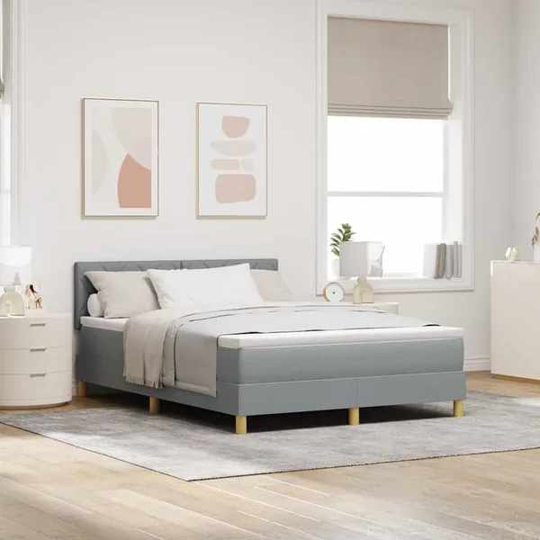 Lit à ressort LED avec bandes LED Gris clair 160 x 200 cm tissu