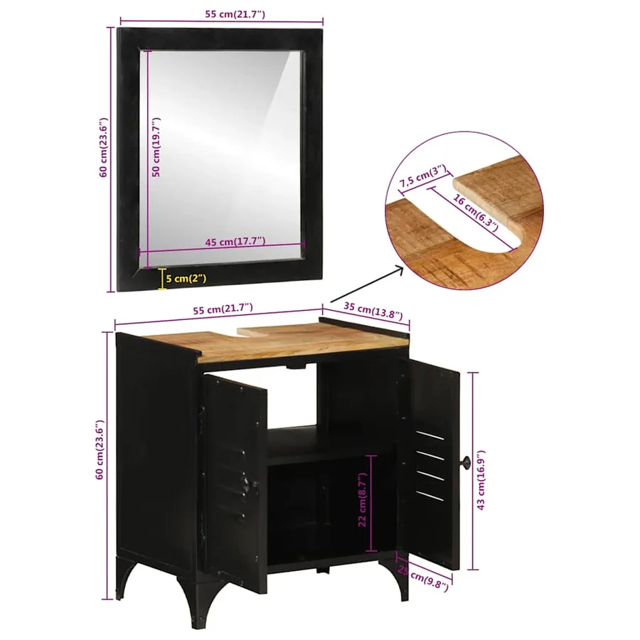Ensemble de meubles salle de bain 2 pcs fer et bois de manguier - 12