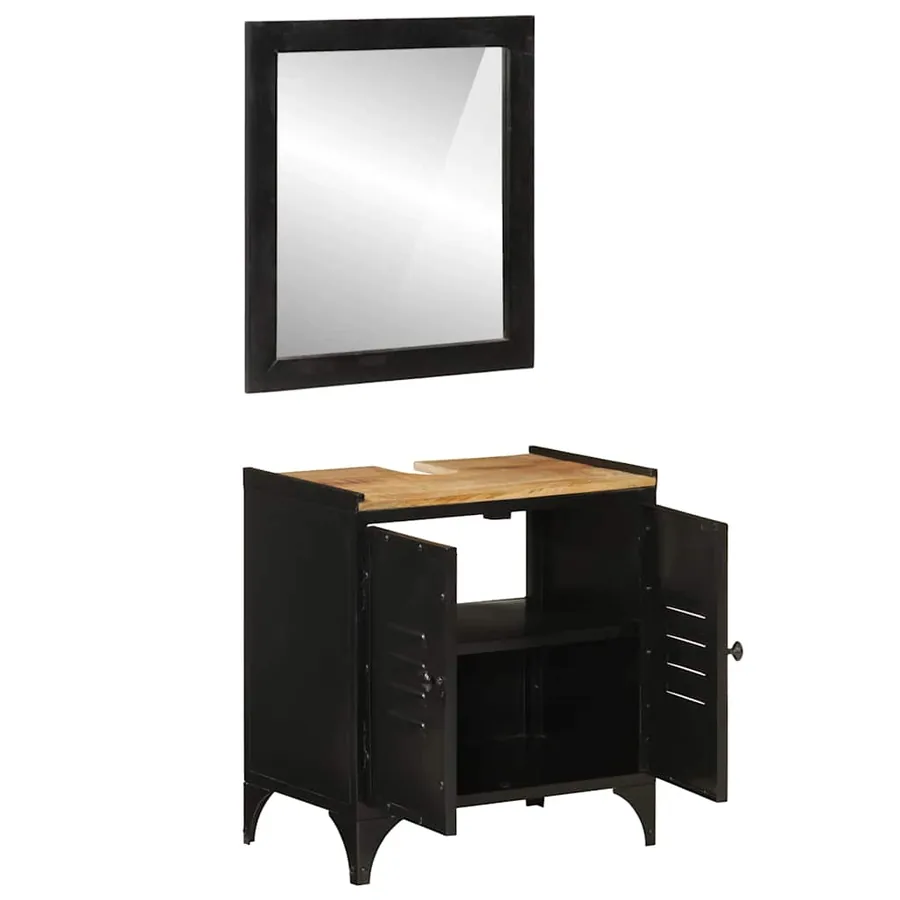 Ensemble de meubles salle de bain 2 pcs fer et bois de manguier - 2