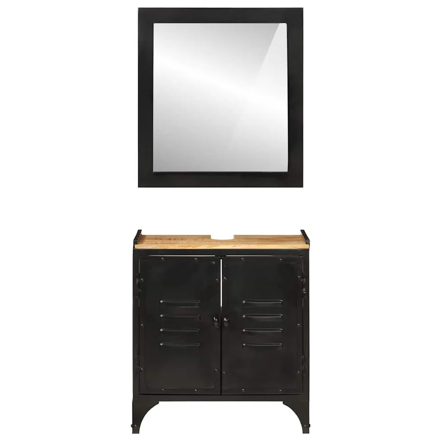 Ensemble de meubles salle de bain 2 pcs fer et bois de manguier - 3