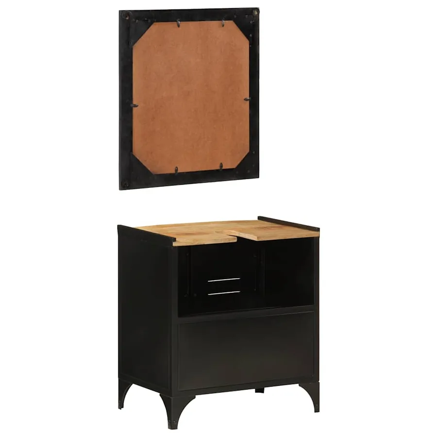 Ensemble de meubles salle de bain 2 pcs fer et bois de manguier - 5