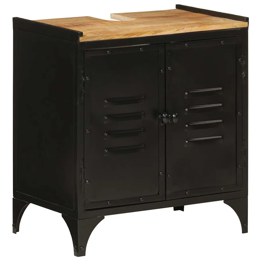 Ensemble de meubles salle de bain 2 pcs fer et bois de manguier - 6
