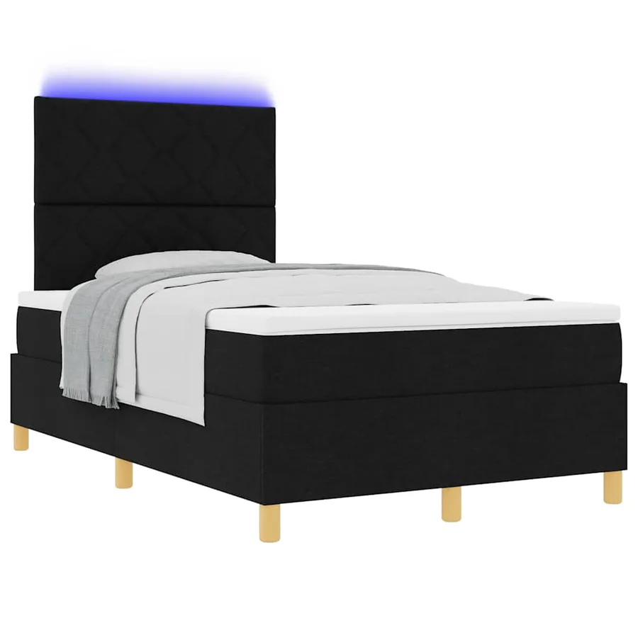 Lit à ressort LED avec tête de lit Noir 120 x 190 cm tissu - 3