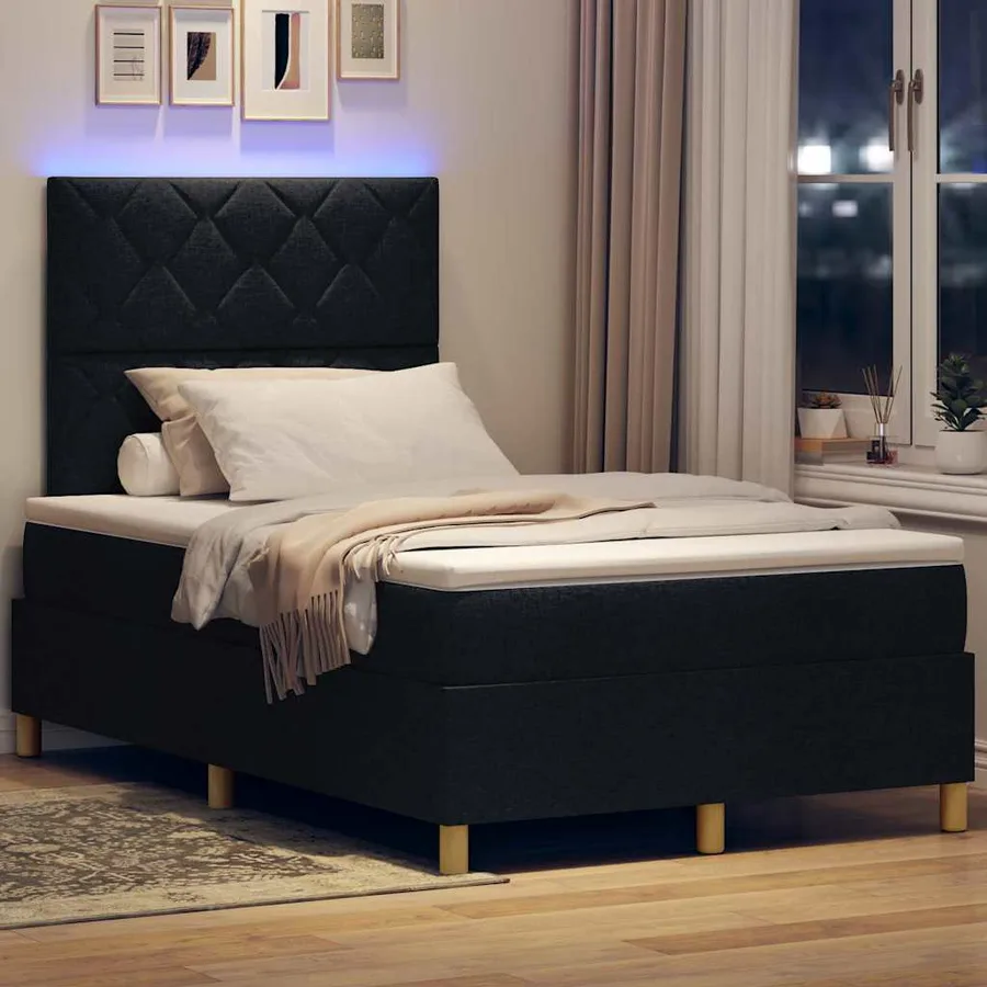 Lit à ressort LED avec tête de lit Noir 120 x 190 cm tissu - 5