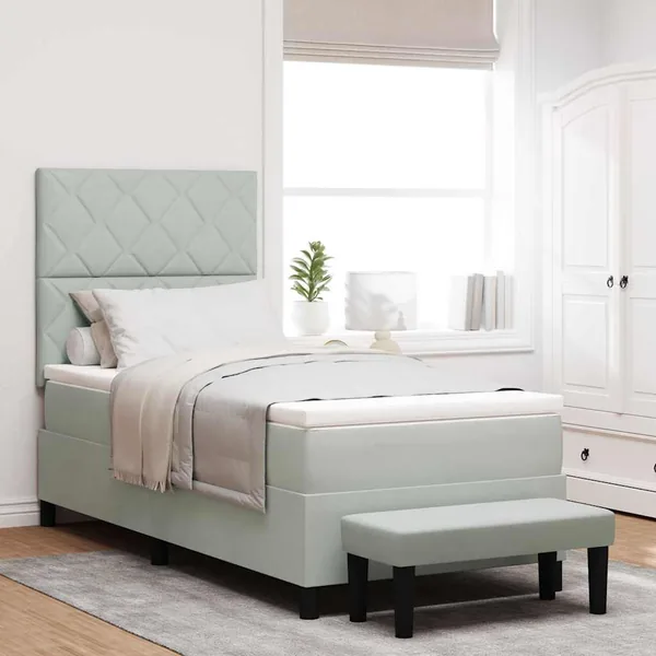 Lit à ressorts avec tête de lit Gris clair 190 x 90 cm Velours
