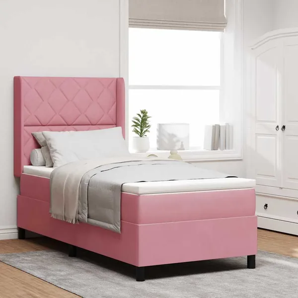 Lit à ressorts avec bandes LED Rose 90 x 200 cm Velours