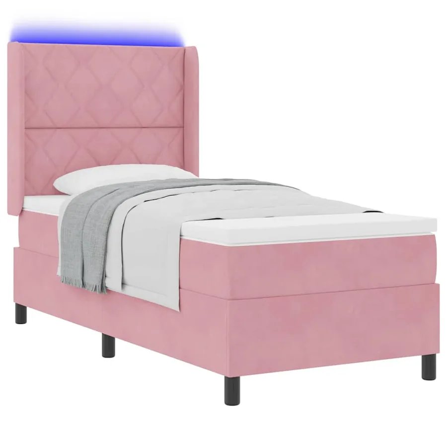 Lit à ressorts avec bandes LED Rose 90 x 200 cm Velours - 3
