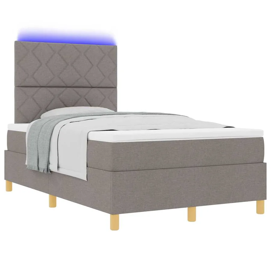 Lit à ressort LED avec tête de lit Taupe 120 x 190 cm tissu - 3