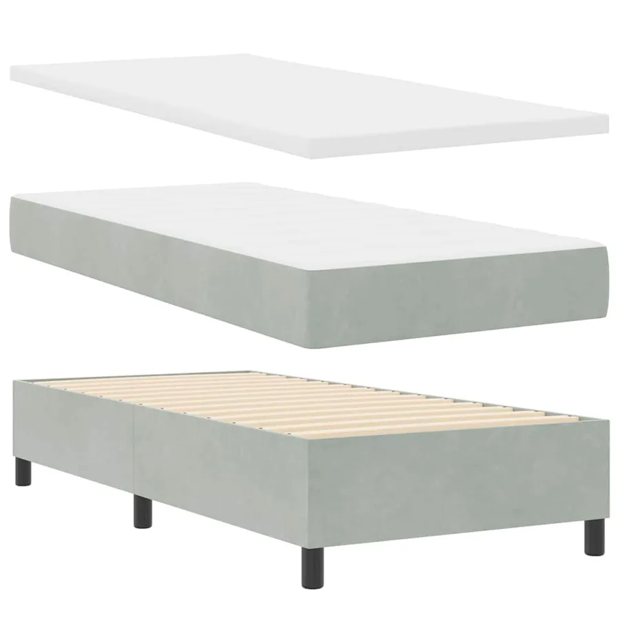 Lit à ressorts avec tête de lit Gris clair 200 x 90 cm Velours - 4