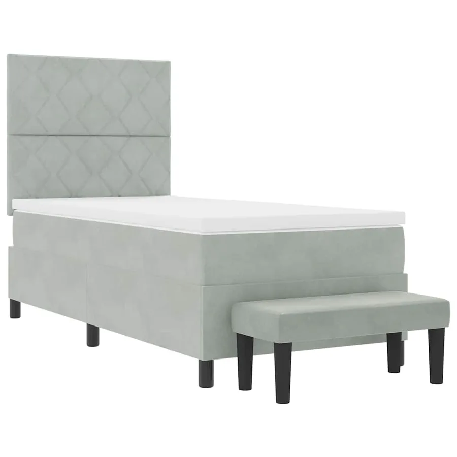 Lit à ressorts avec tête de lit Gris clair 200 x 90 cm Velours - 7