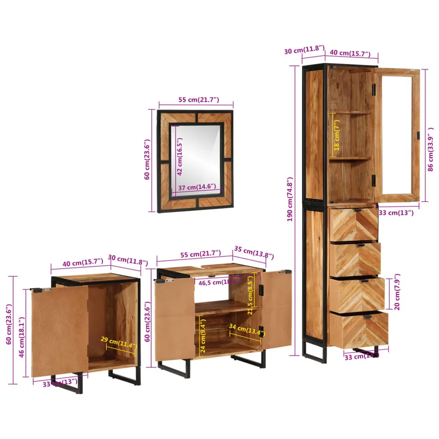 Ensemble de meubles salle de bain 4 pcs fer et bois d'acacia - 13