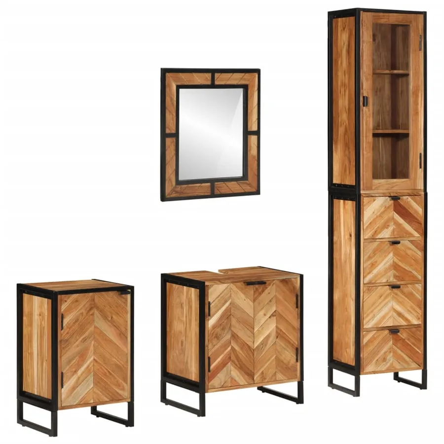 Ensemble de meubles salle de bain 4 pcs fer et bois d'acacia - 14