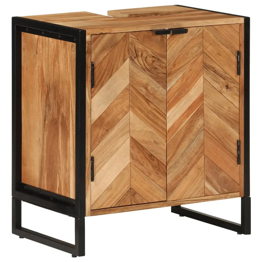 Ensemble de meubles salle de bain 4 pcs fer et bois d'acacia - 6