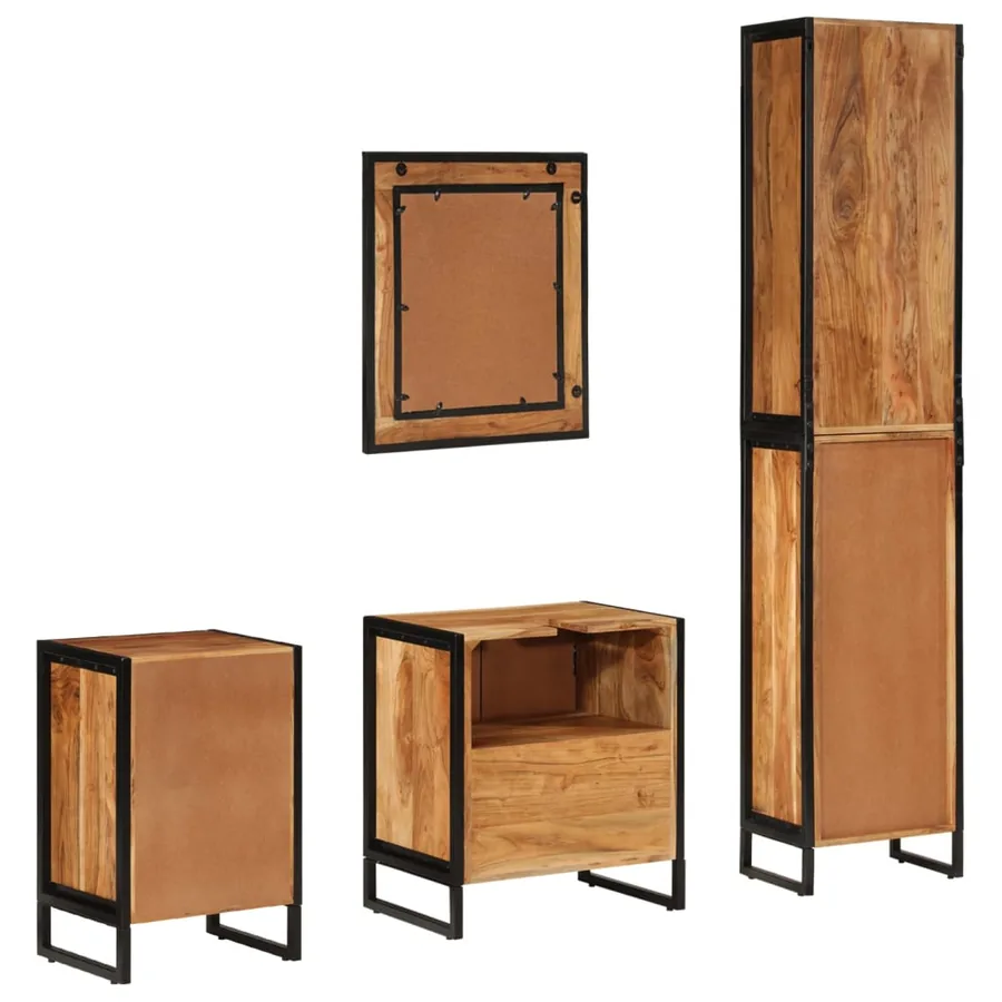 Ensemble de meubles salle de bain 4 pcs fer et bois d'acacia - 8