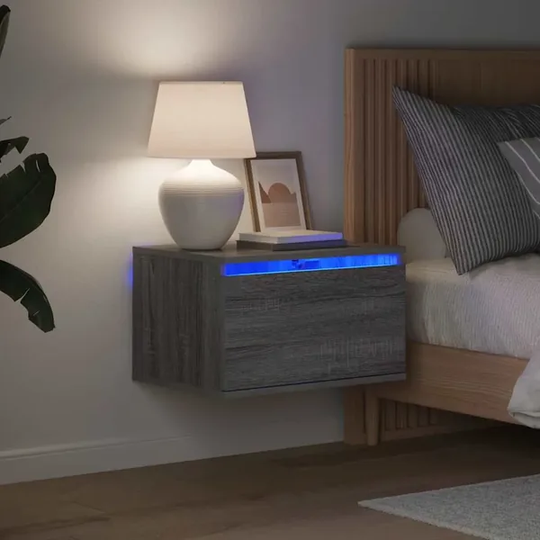 Table de chevet murale avec lumières LED sonoma gris