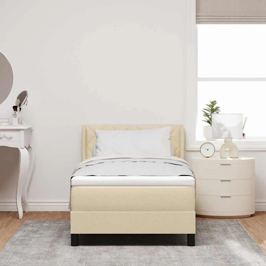 Lit à ressorts avec tête de lit Crème 200 x 90 cm tissu - 3