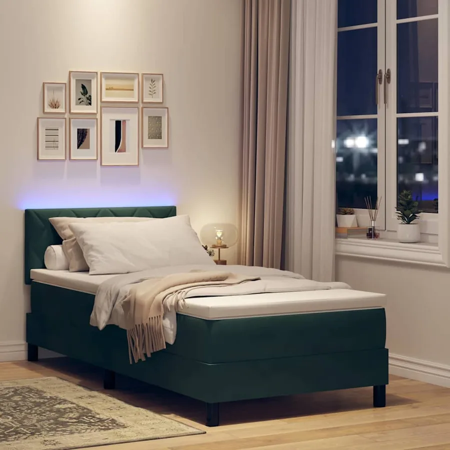 Lit à ressort LED avec matelas Vert foncé 90 x 190 cm Velours - 5