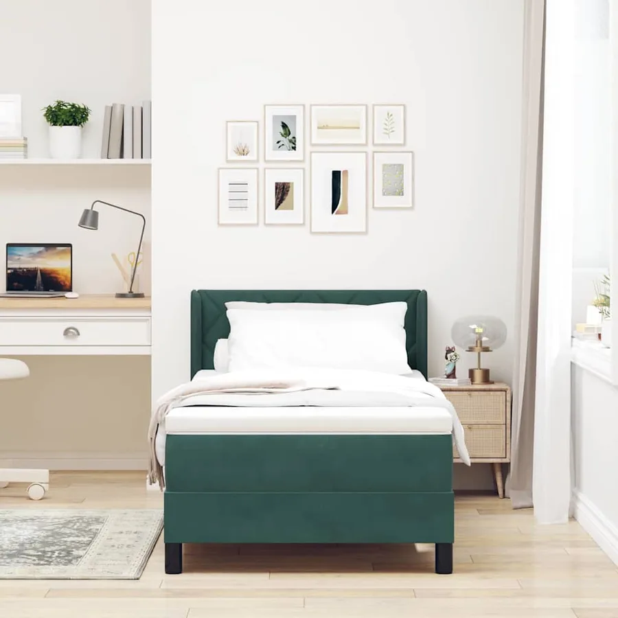 Lit à ressorts avec tête de lit Vert foncé 200 x 90 cm Velours - 3