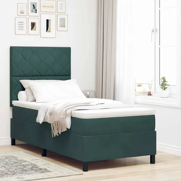 Lit à ressort LED Vert foncé 90 x 200 cm Velours