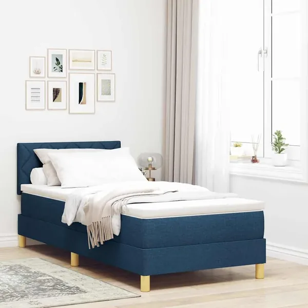 Lit à ressorts avec coussin Bleu 90 x 200 cm tissu