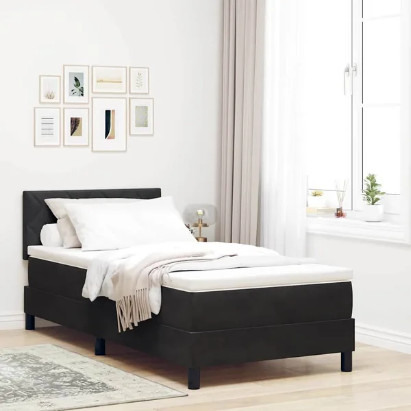 Lit à ressort LED avec matelas Noir 90 x 200 cm Velours